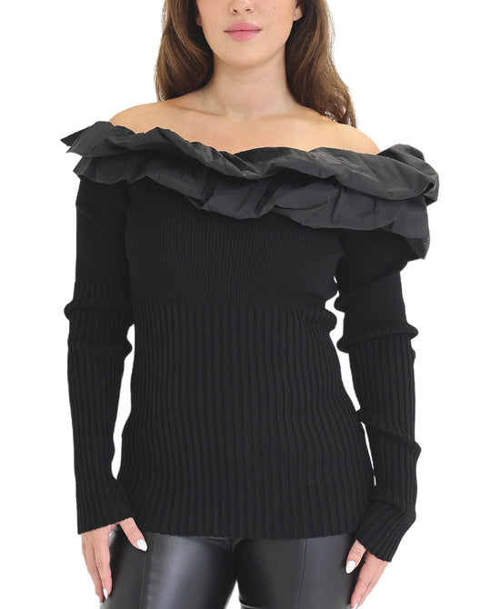 Ribbed Sweater w/ Ruffle Detail view 