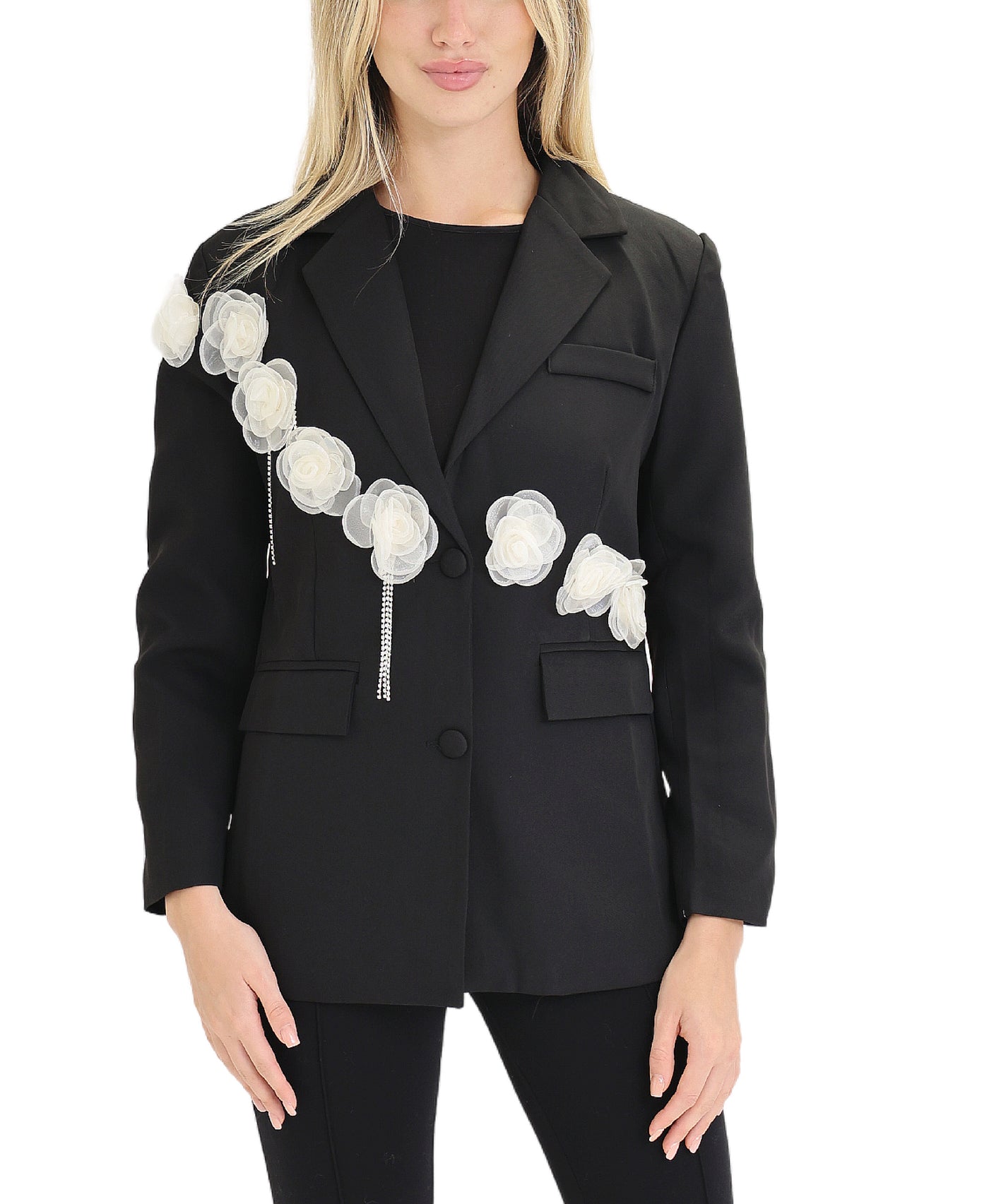 Blazer w/ Rhinestone Tassels & Flowers view 1