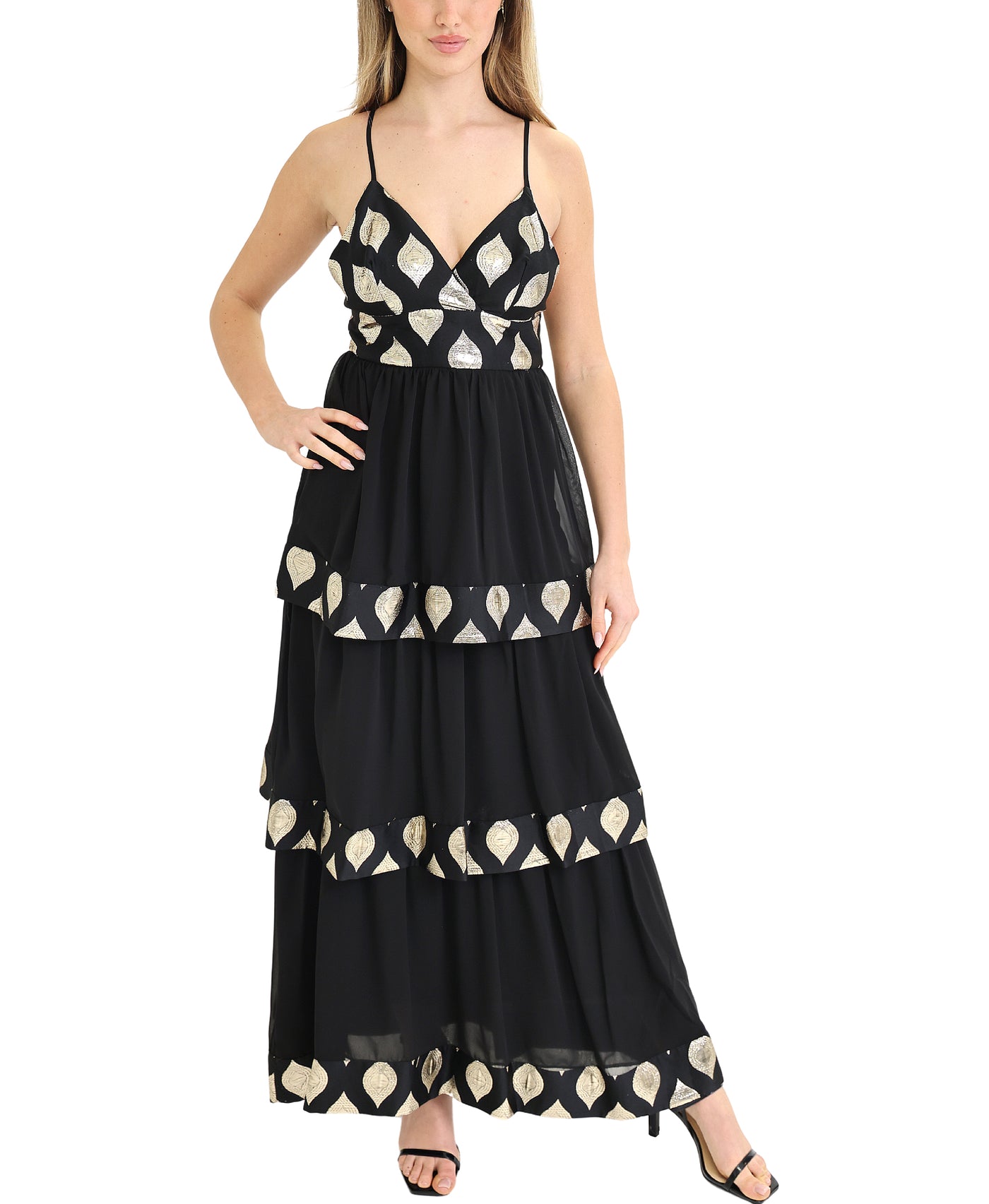 Tiered Maxi Dress w/ Gold Accents view 1