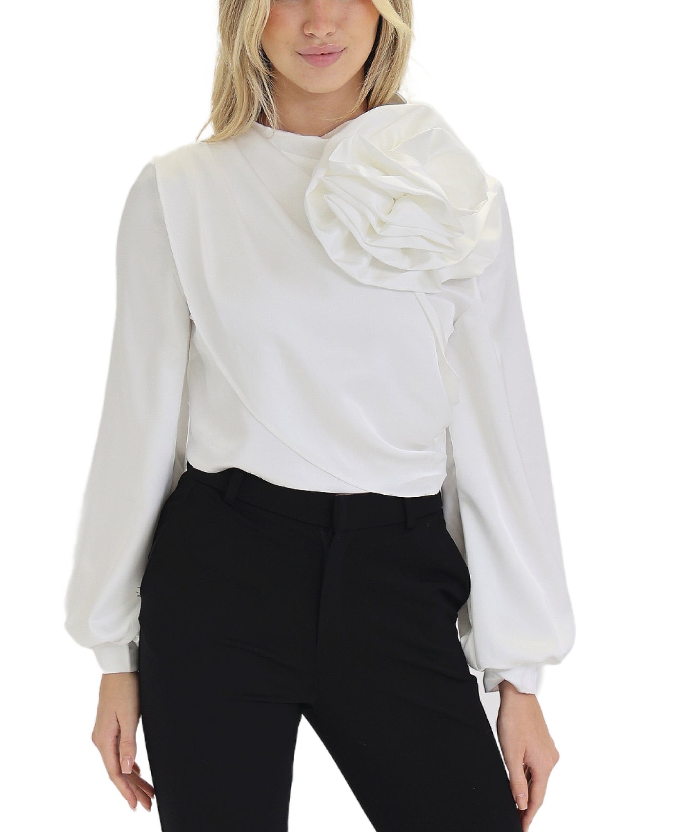 Balloon Sleeve Blouse w/ Flower view 1