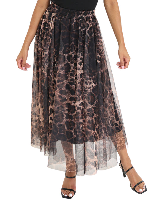 Leopard Print Tulle Maxi Skirt view 