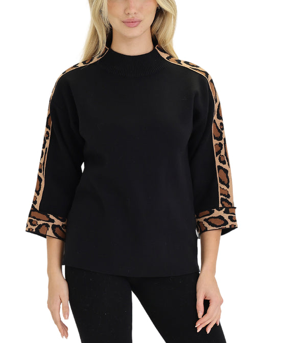 Sweater w/ Animal Print Trim view 