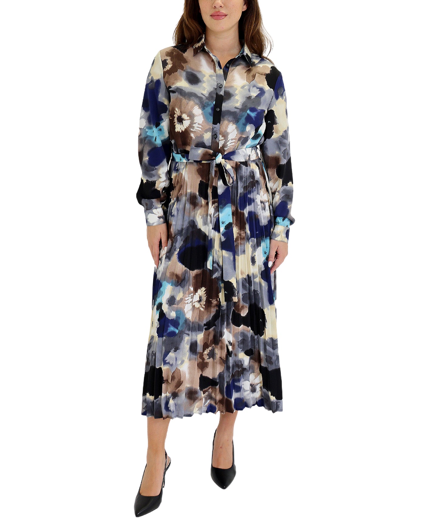 Watercolor Print Pleated Maxi Dress view 1