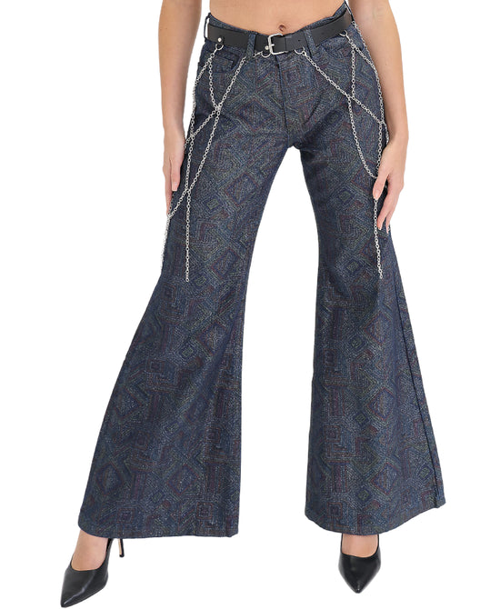 Metallic Printed Denim Pants view 