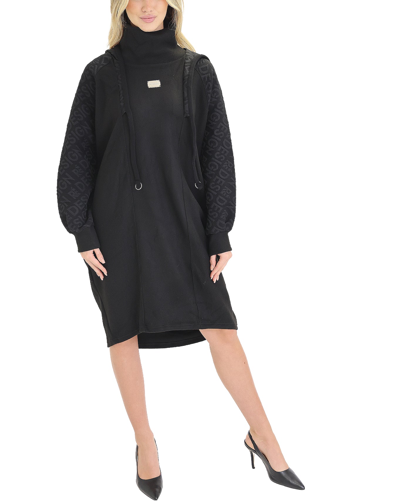 Turtleneck Sweater Dress w/ Hood view 1