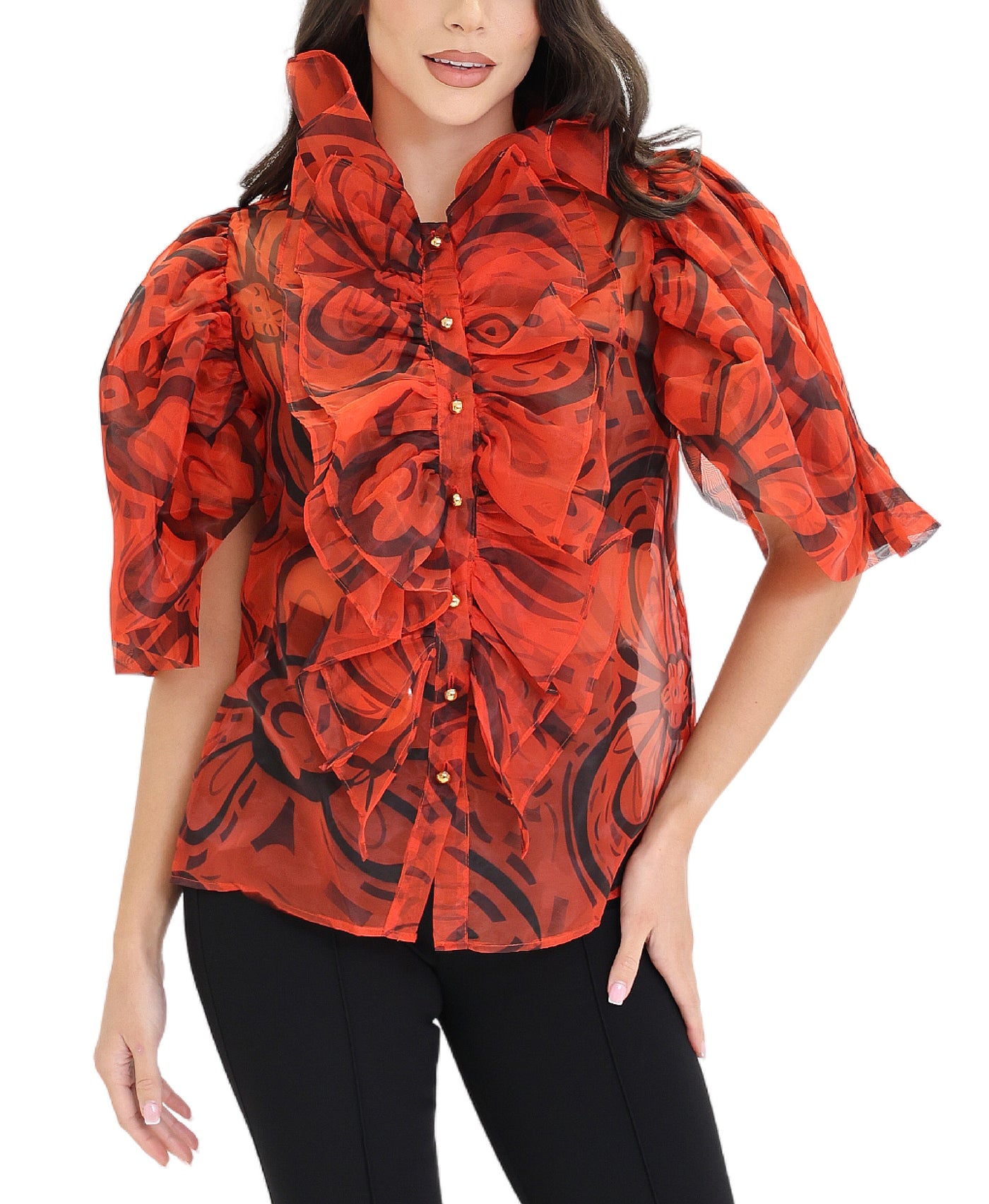 Floral Print Organza Blouse view 1