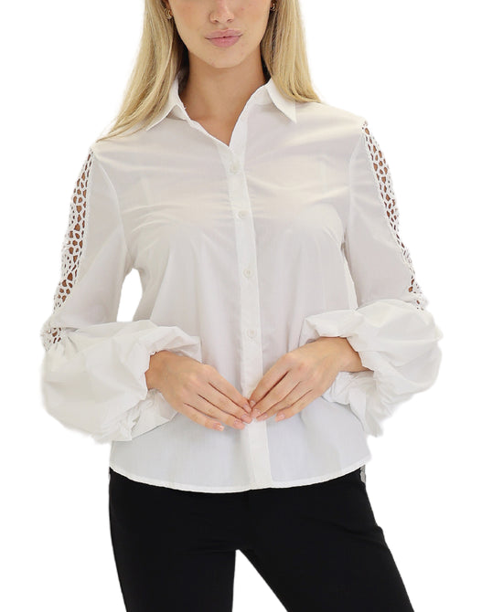 Blouse w/ Eyelet Balloon Sleeves view 