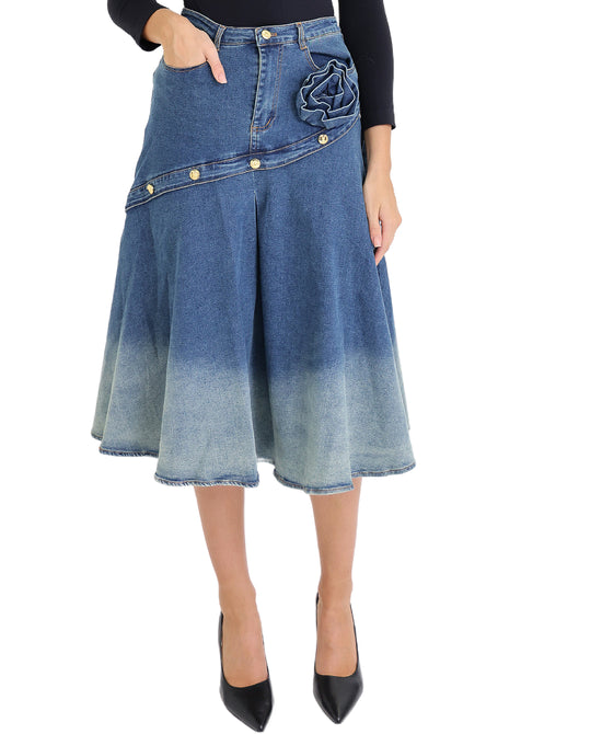 Ombre Denim Skirt w/ Rosette view 