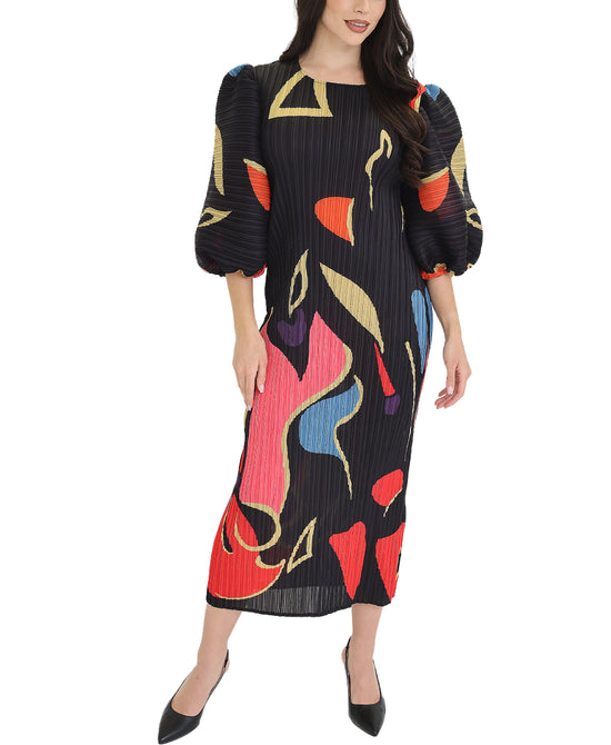 Abstract Print Plisse Midi Dress view 