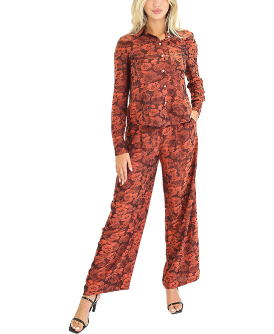 Rose Print Blouse & Pant Set- 2 Pc Set view 