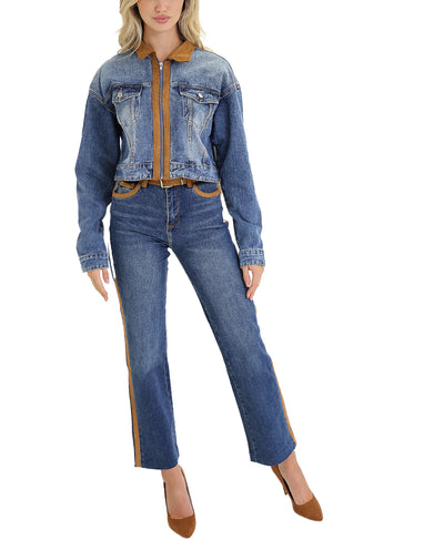 Jeans w/ Faux Suede Trim & Belt image 3