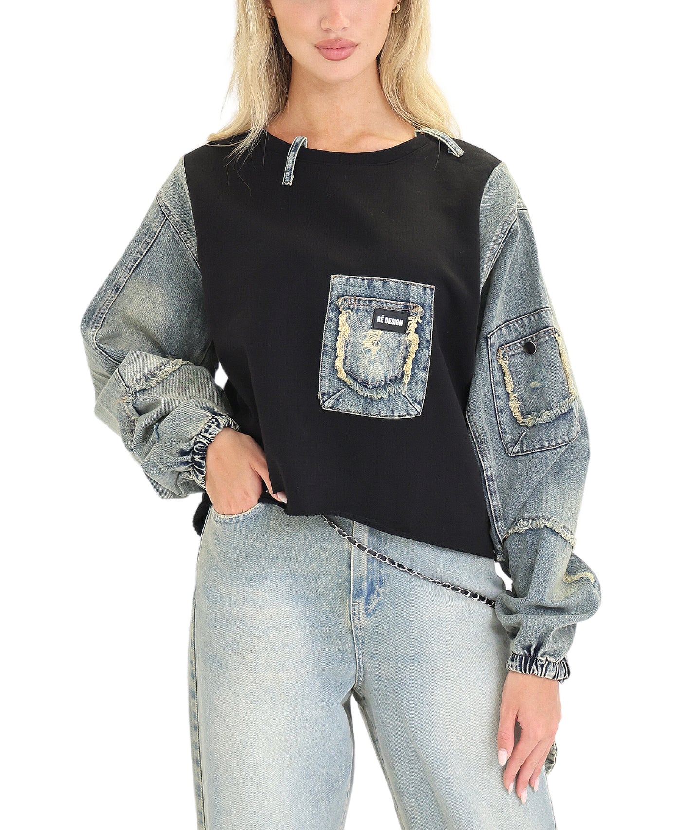 Denim & Fleece Top view 1