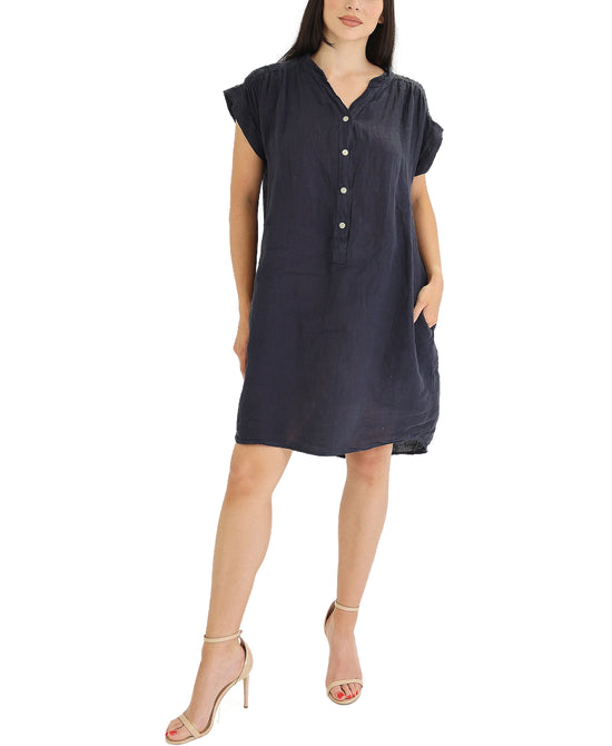 Linen Shirt Dress w/ Ruched Detail view 