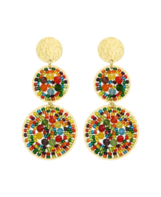 Color Beads & Crystal Double Circle Earrings view 