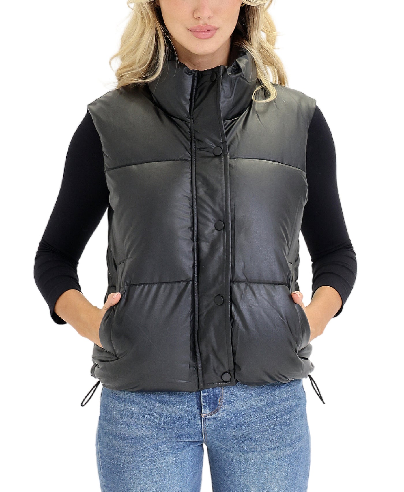 Faux Leather Puffer Vest view 1