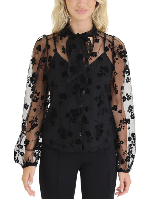 Flocked Floral Sheer Blouse view 