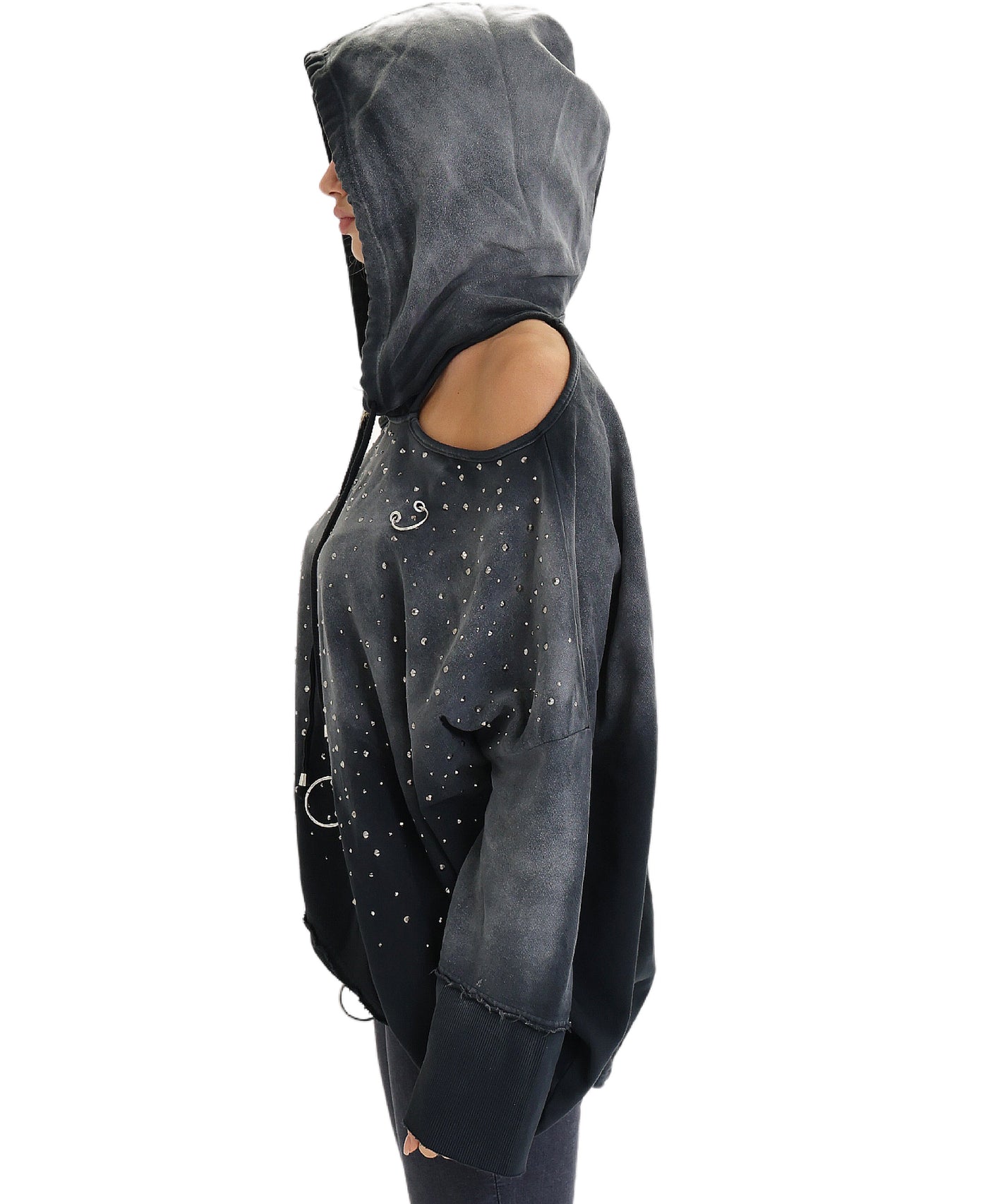 Ombre Cold Shoulder Hoodie w/ Rhinestones view 2