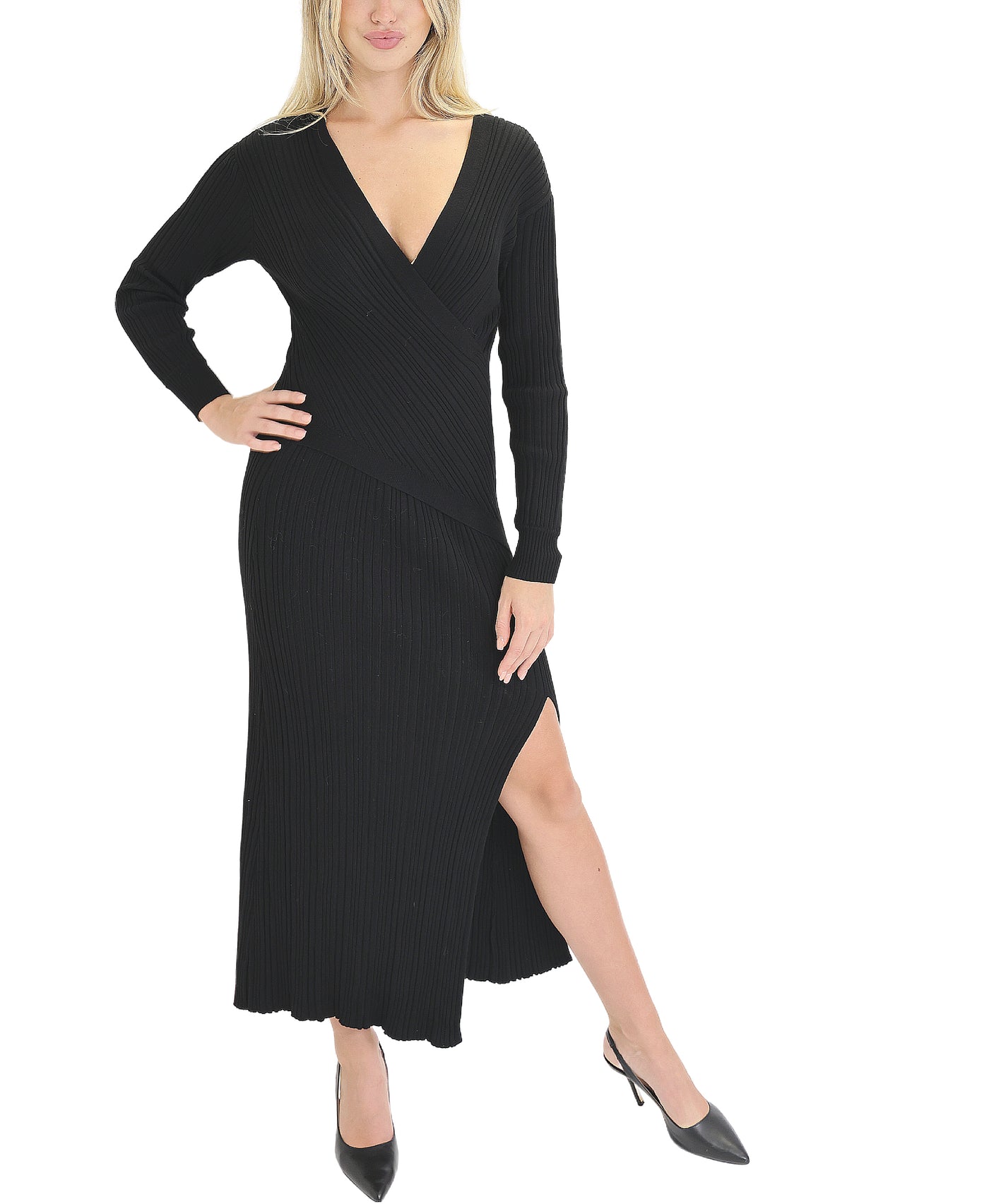 Knit Surplice Midi Dress view 1