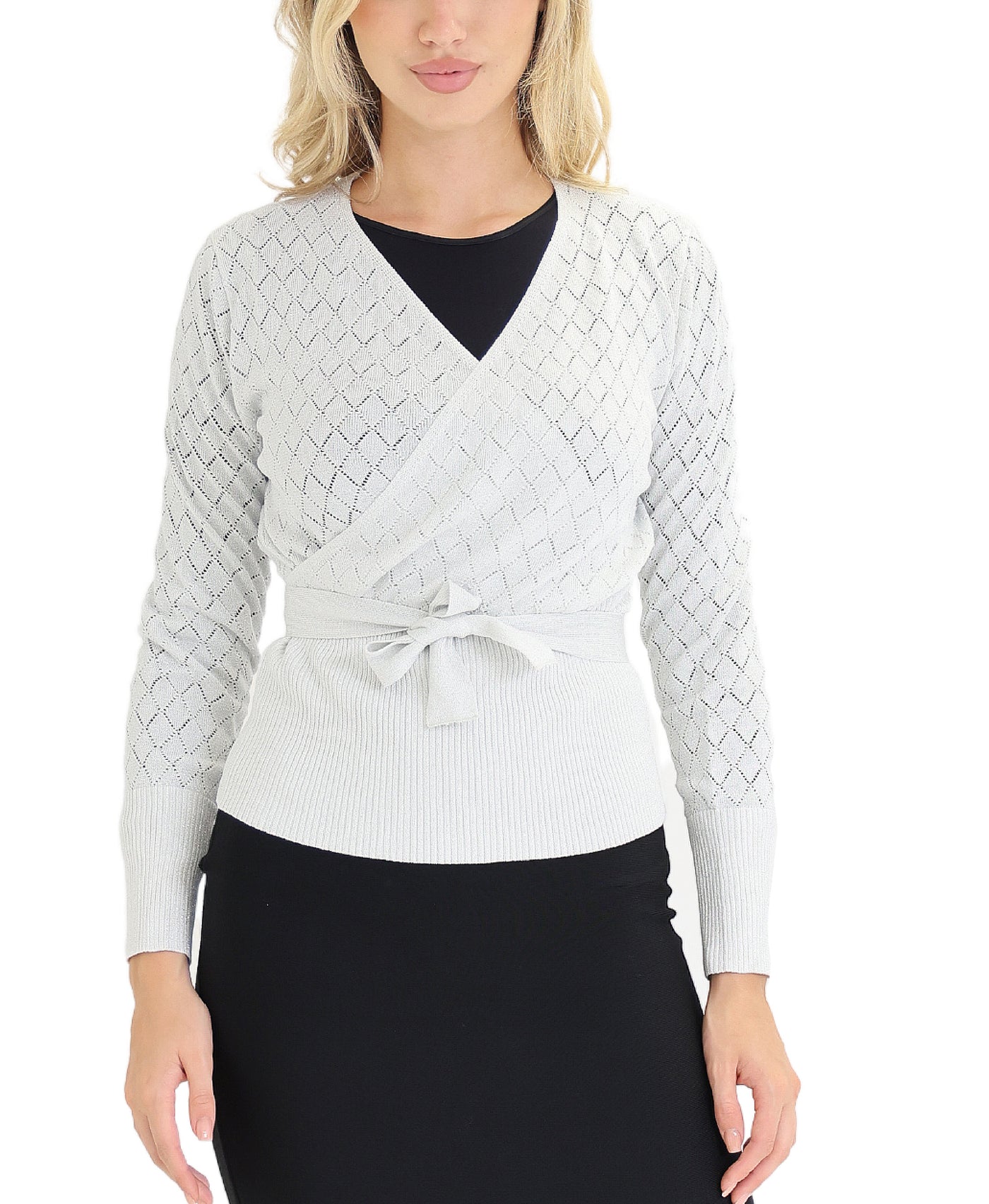 Shimmer Pointelle Wrap Sweater view 1