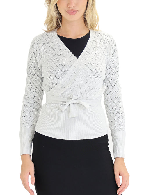 Shimmer Pointelle Wrap Sweater view 