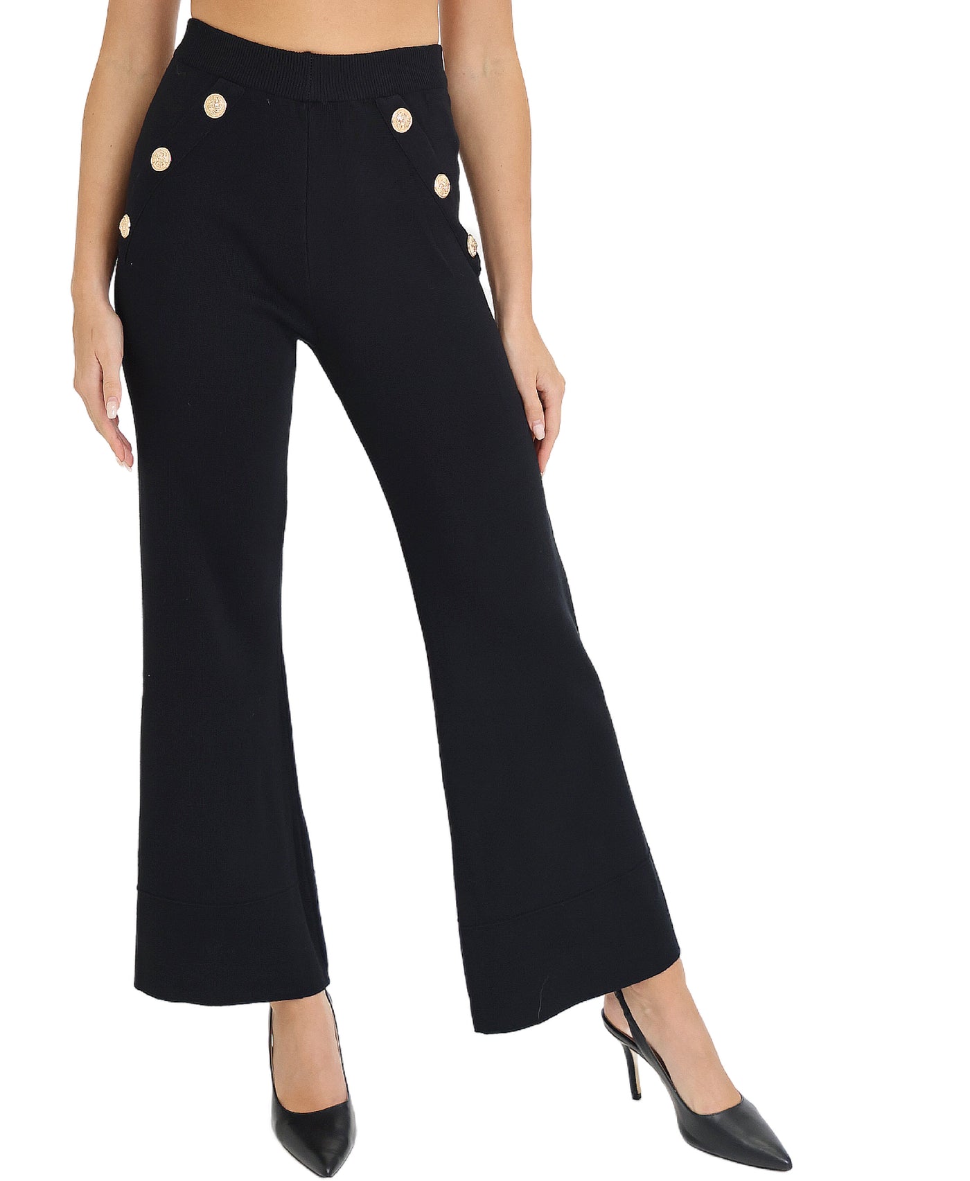 Wide Leg Pants w/ Button Accents view 1