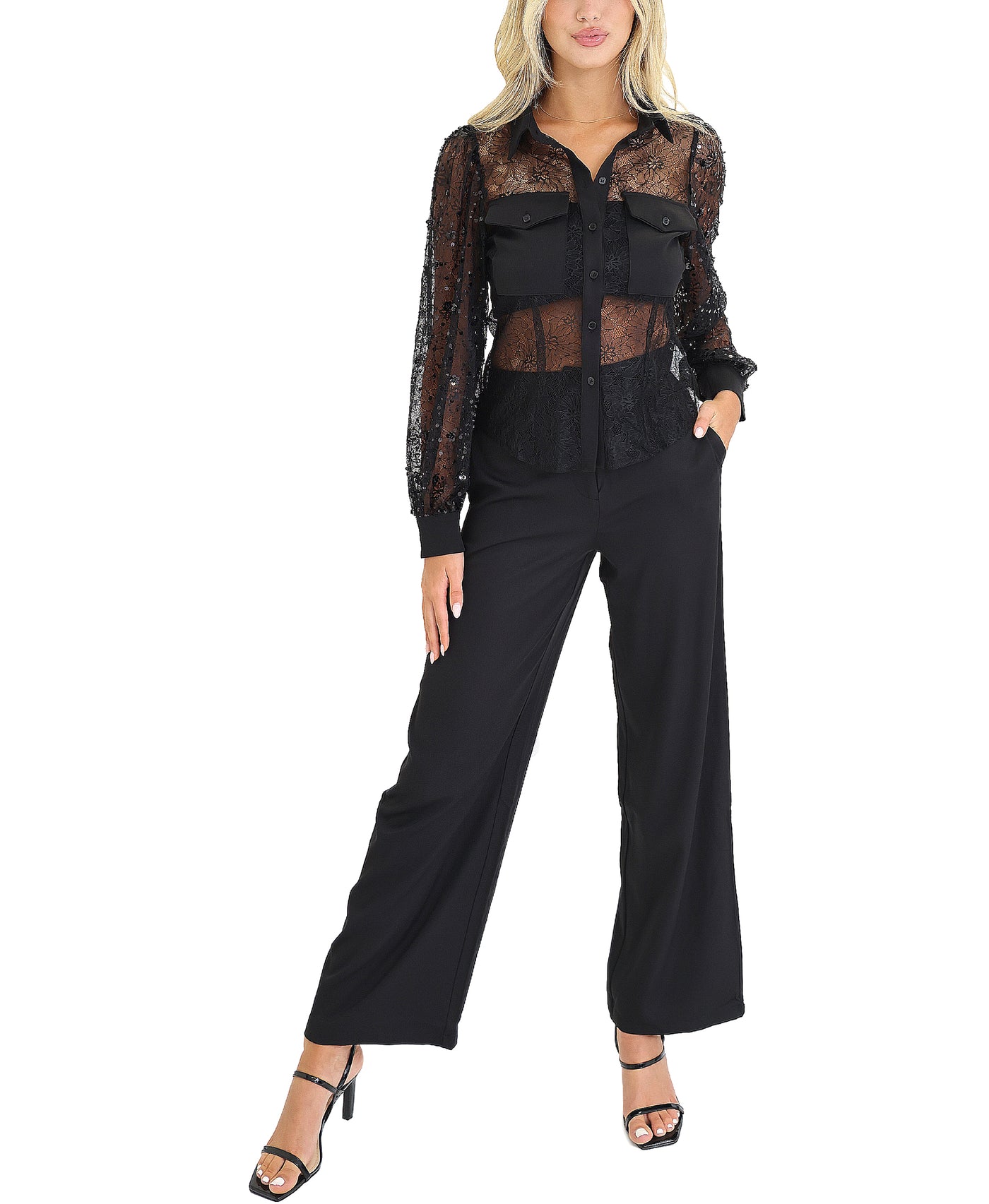 Lace Sequin Blouse & Pant Set- 2 Pc Set view 1