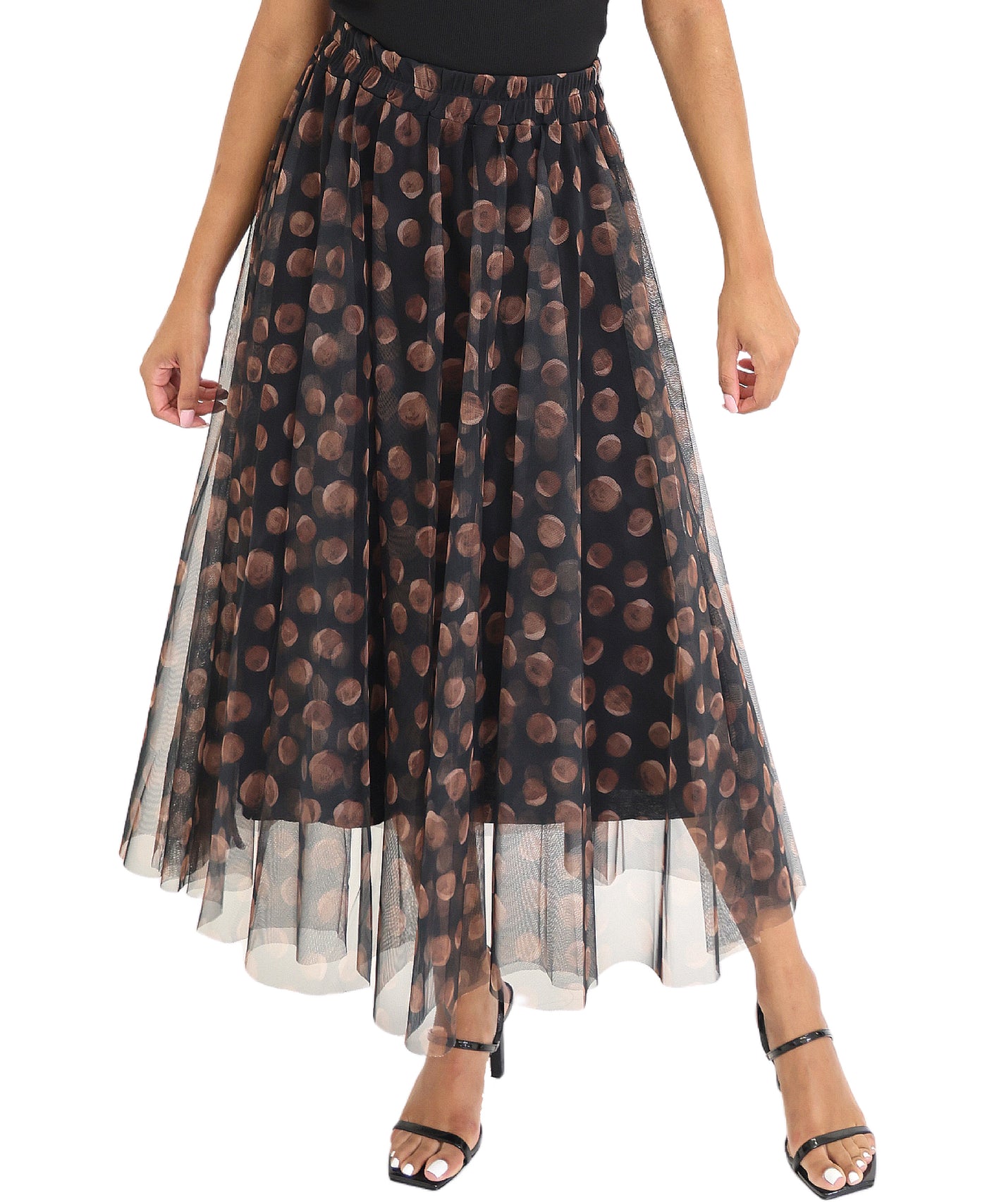 Polka Dot Print Tulle Maxi Skirt view 1