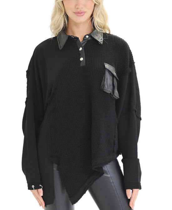 Asymmetrical Top w/ Knit Detail view 