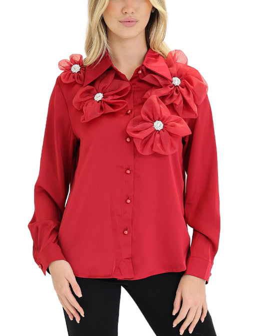 Blouse w/ Flowers & Rhinestones view 