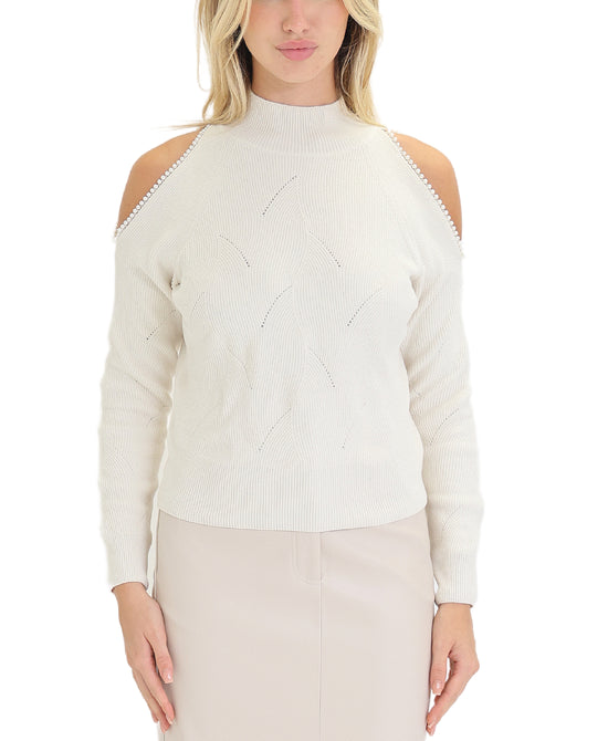 Cold Shoulder Sweater w/ Pearl Trim view 