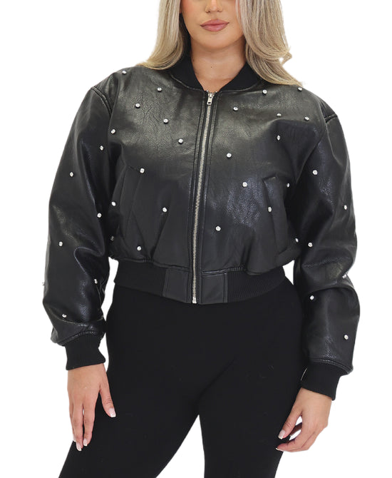 Bomber Jacket w/ Rhinestones view 