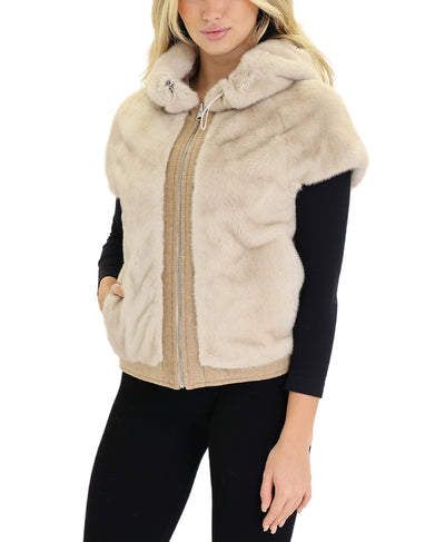 Mink Bomber Vest w/ Hood image 1