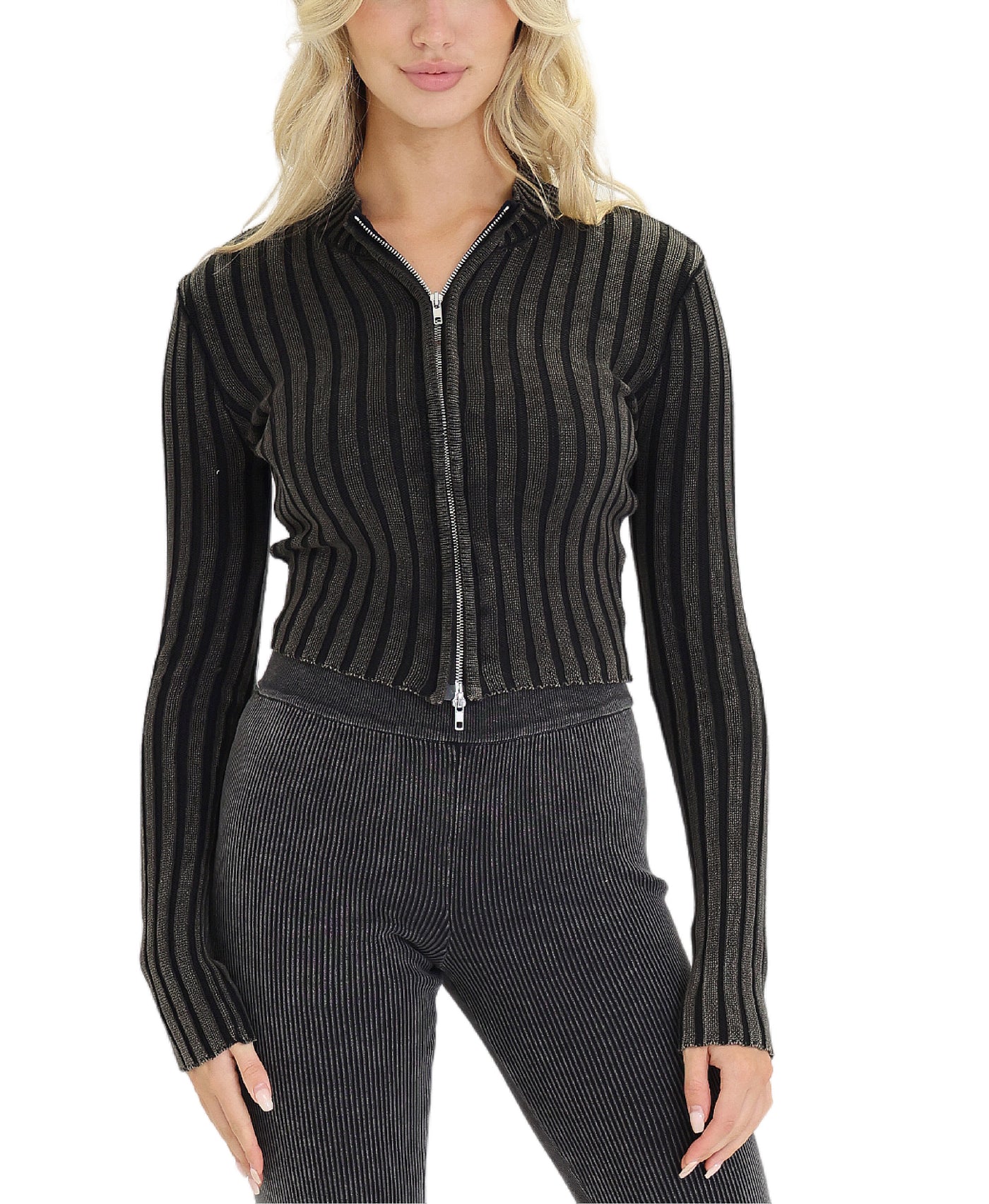 Ribbed Zip Front Sweater view 1