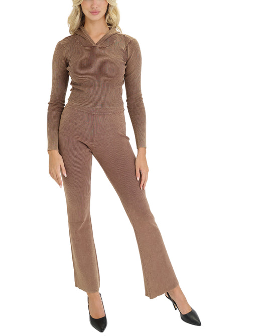 Crop Ribbed Hoodie & Pants Set- 2 Pc Set view 