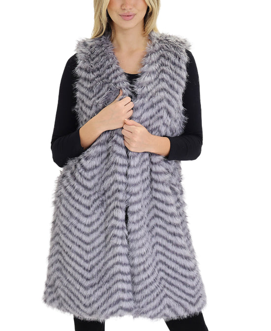 Chevron Printed Faux Fur Vest view 