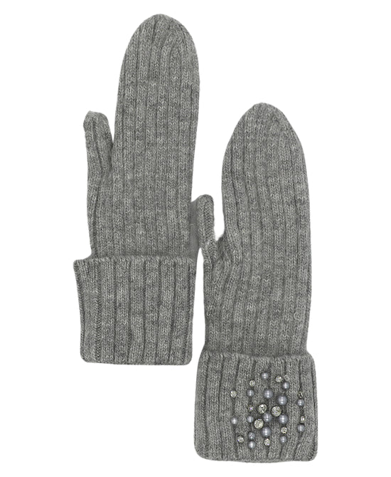 Rhinestone & Pearl Knit Mittens view 