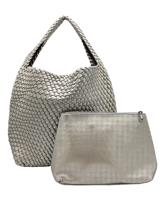 2in1 Woven Faux Leather Shoulder Bag view 