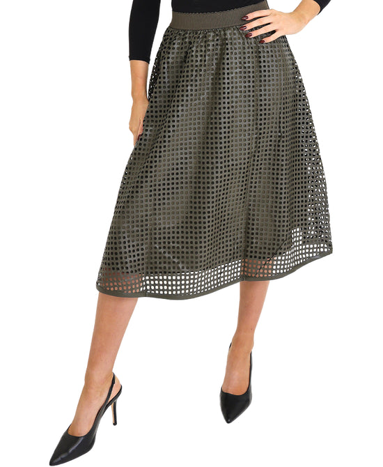 Faux Leather Midi Skirt w/ Cutouts view 