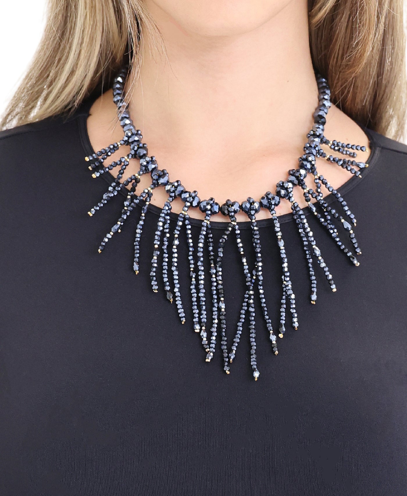 Beaded Statement Fringe Necklace view 1