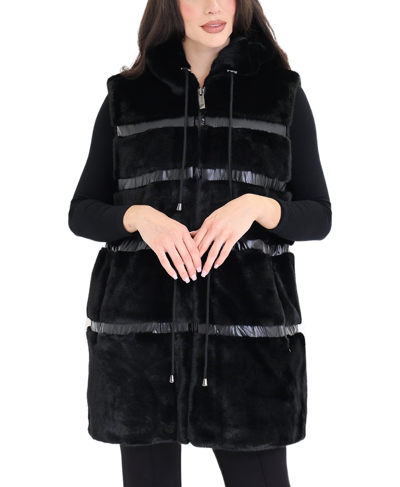 Faux Fur Vest w/ Hood view 1