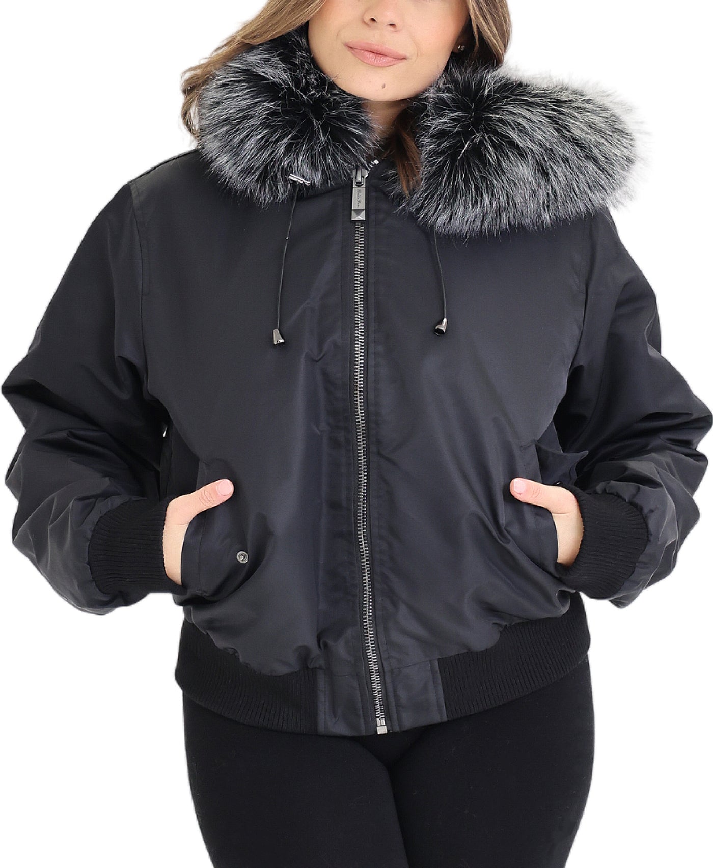 Bomber Jacket w/ Faux Fur Hood view 1