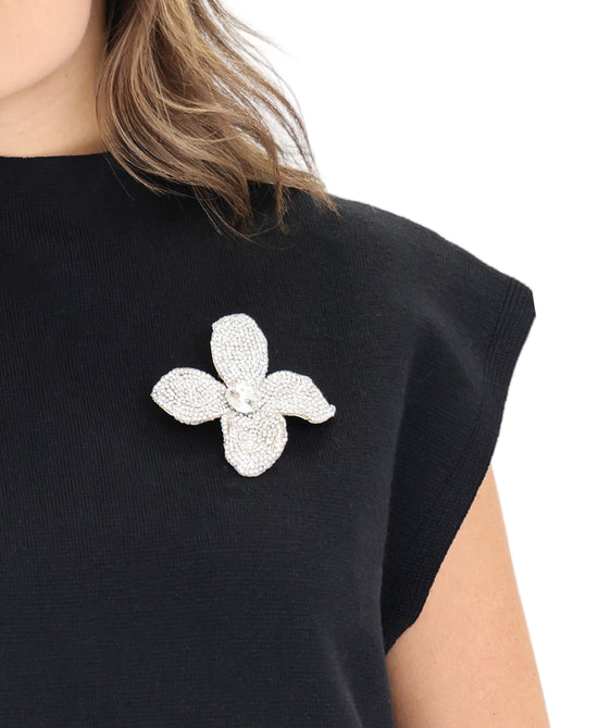 Crystal Embellished Flower Brooch view 