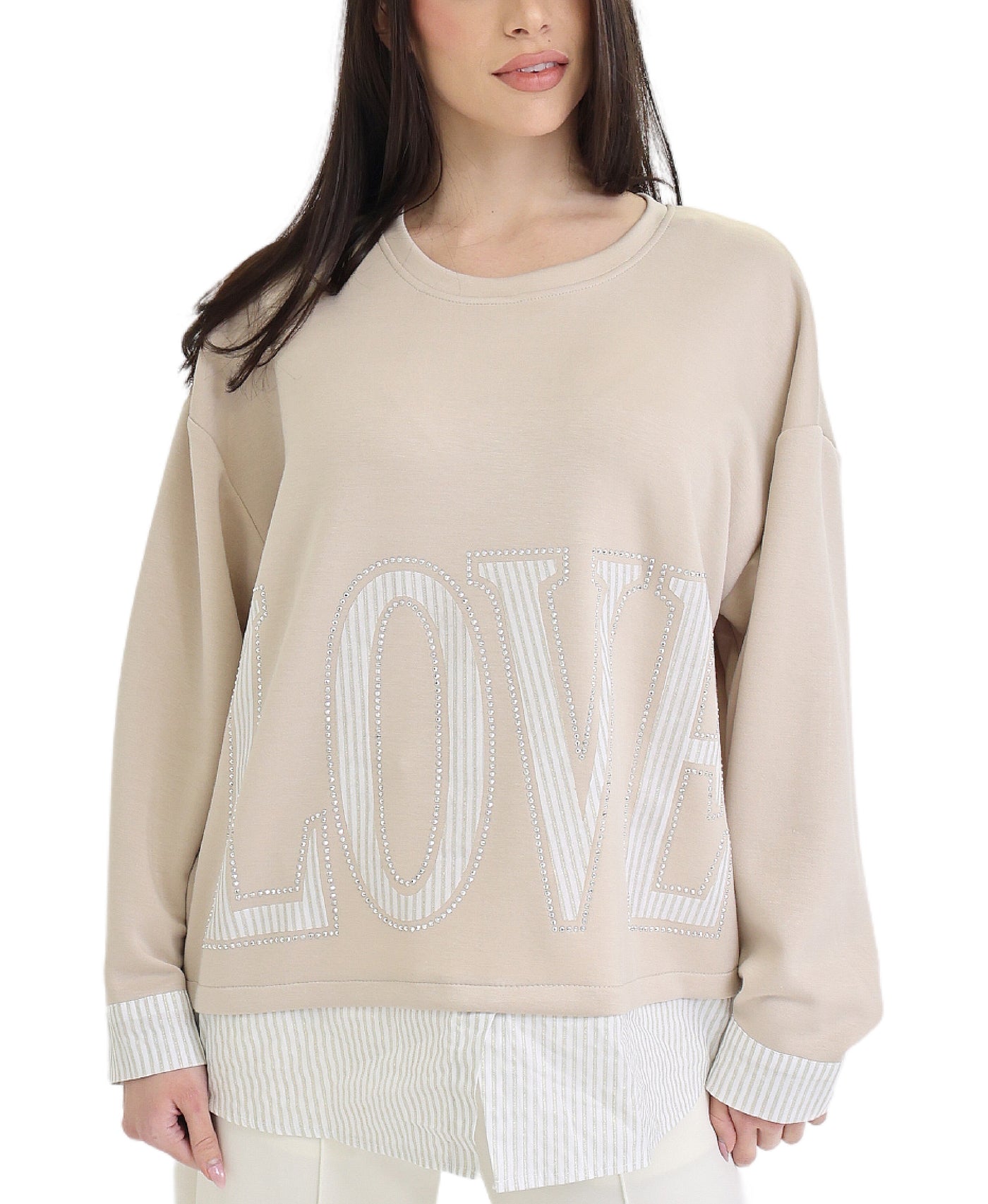 'LOVE' Stripe & Crystal Top view 1