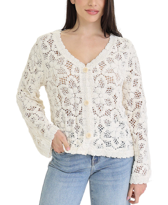 Chenille Crochet Cardigan Sweater view 