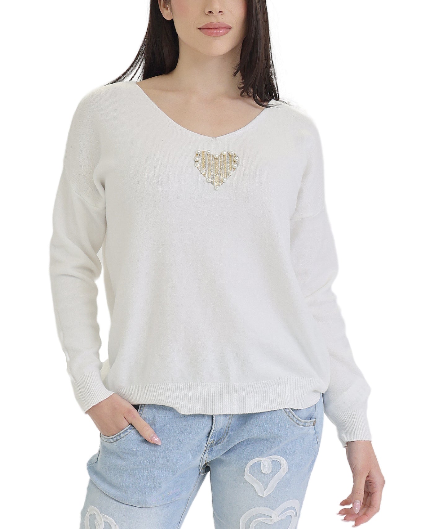 Knit Top w/ Metallic & Pearl Heart view 1