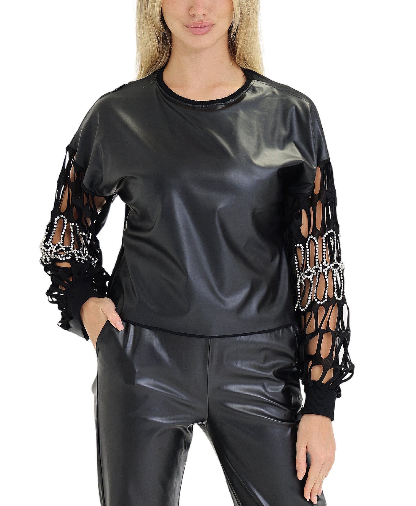 Faux Leather Top w/ Rhinestones view 1