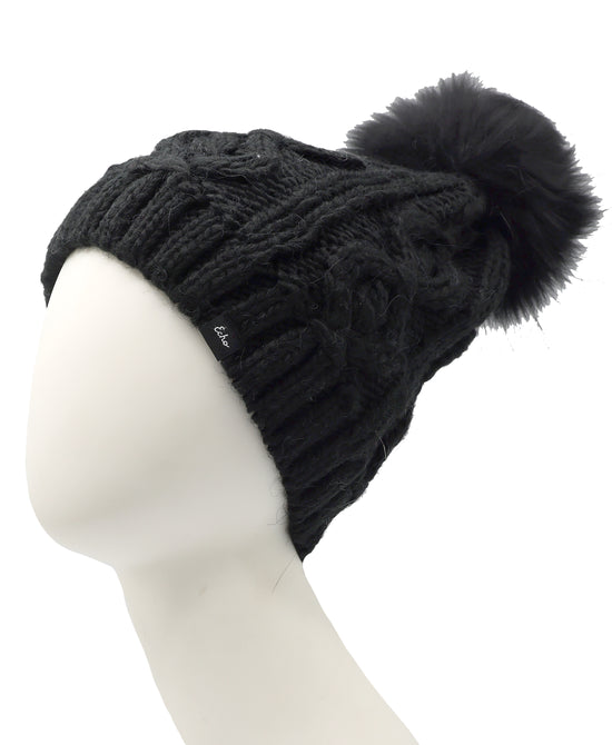 Cable Knit Hat w/ Fur Pom view 