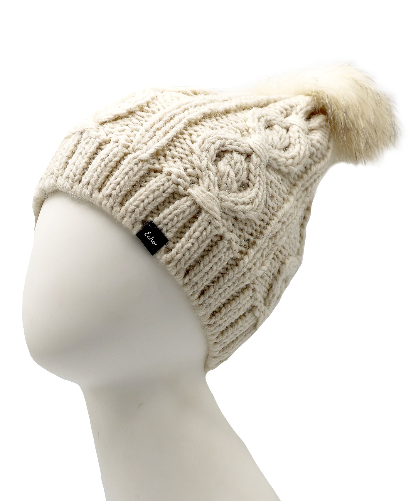 Cable Knit Hat w/ Fur Pom view 1