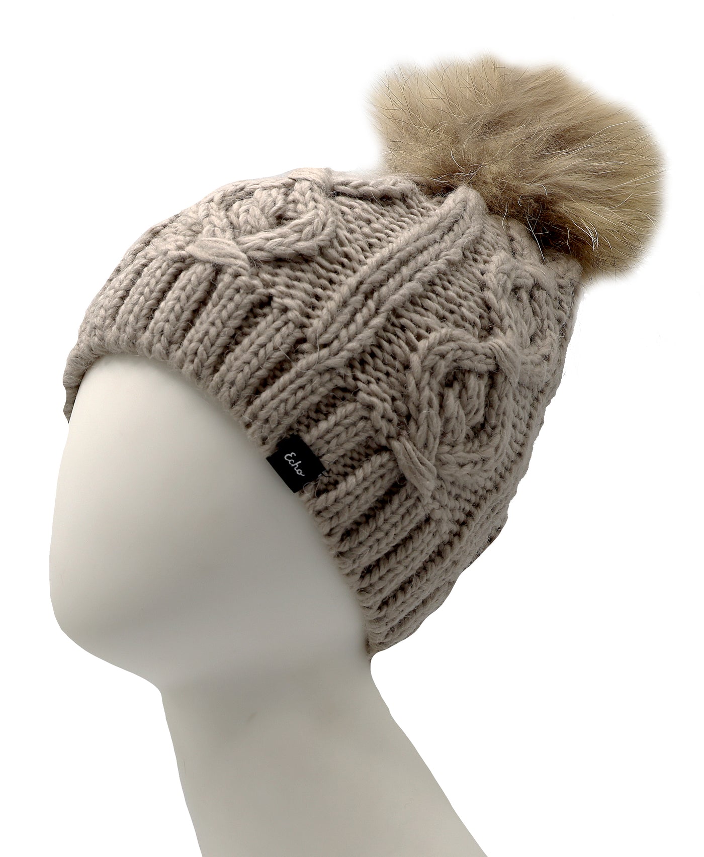 Cable Knit Hat w/ Fur Pom view 1