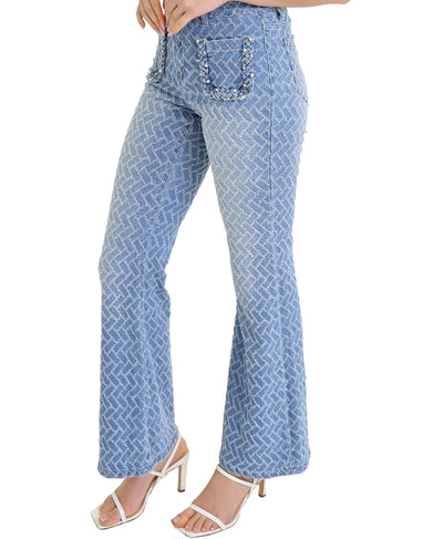 Textured Jeans w/ Pearl & Rhinestone Front Pockets image 2